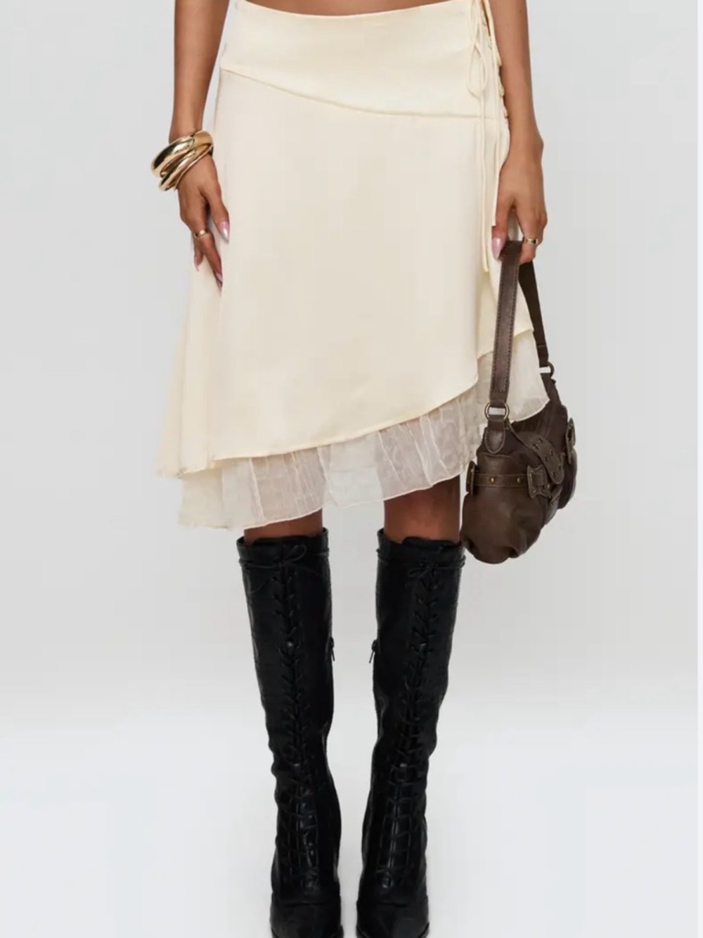 Princess Polly viral Cream Layered Wrap Midi Skirt size 4 NWT